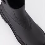 Moncler, luxury ankle boots, women’s black boots, high-end footwear, designer rain boots