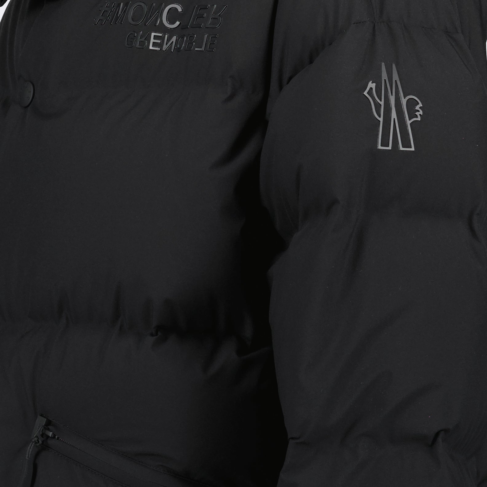 luxury down jacket, black nylon jacket, Moncler Grenoble, high-end outerwear, stylish winter coat