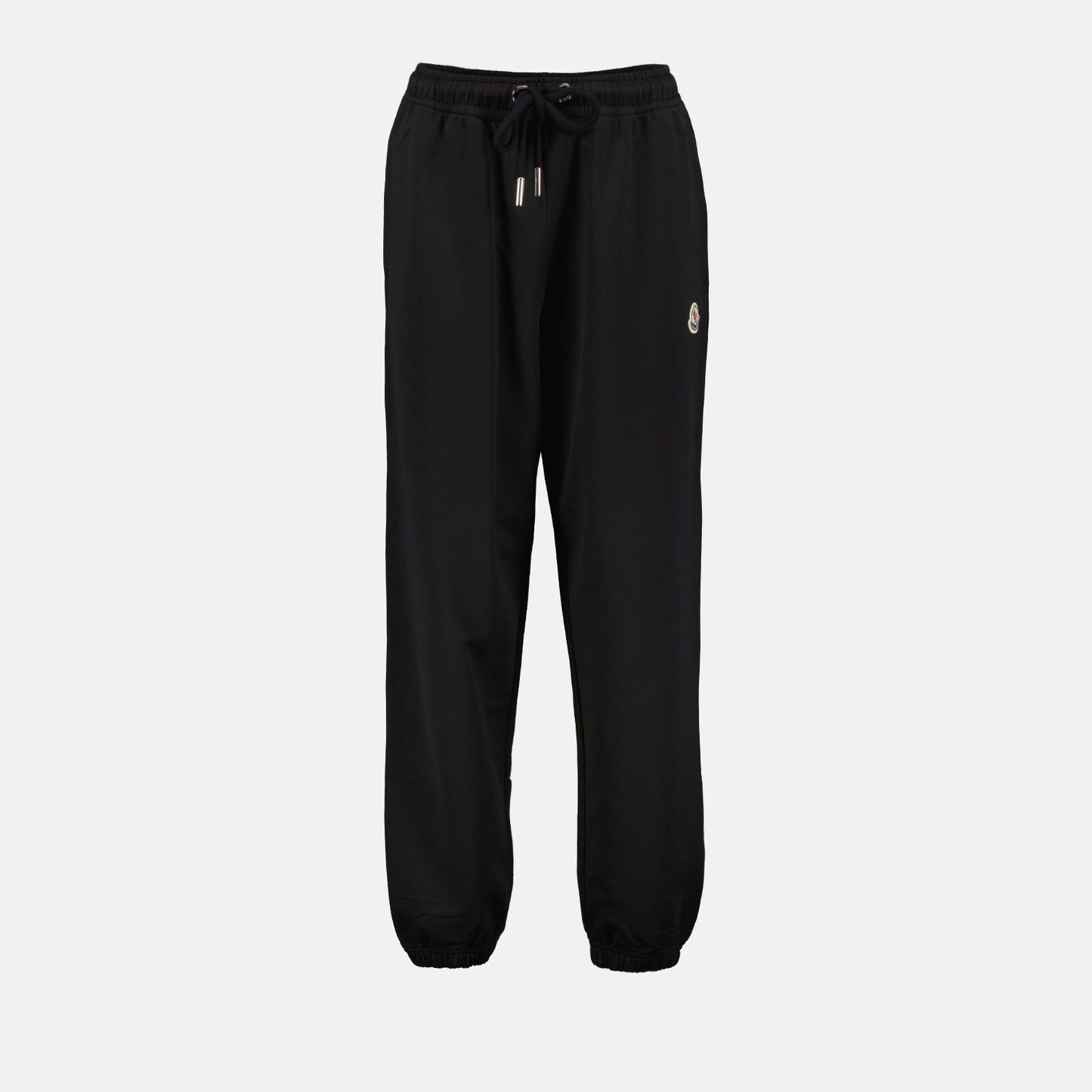 Moncler jogging pants, women's luxury wear, black logo pants, Moncler casual, high-end athletic wear