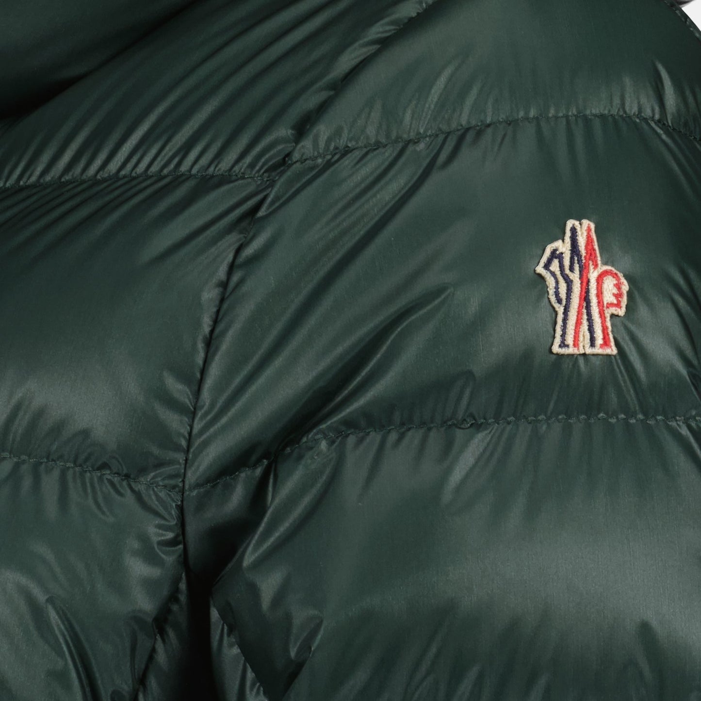 Moncler, down jacket, winter wear, luxury fashion, green nylon jacket