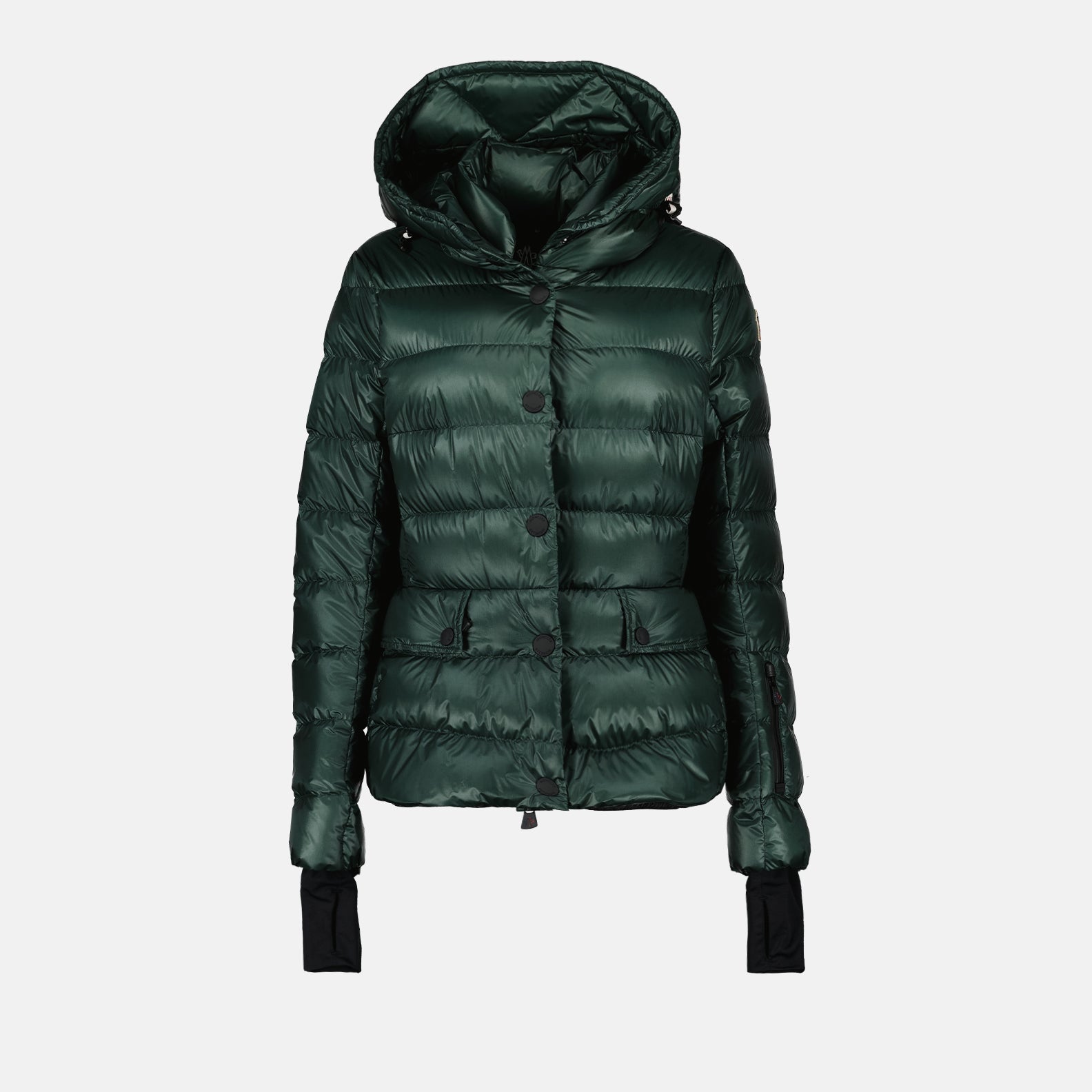 Moncler, down jacket, winter wear, luxury fashion, green nylon jacket