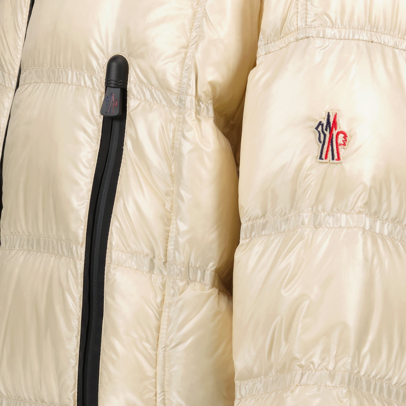 Moncler Grenoble, women's down jacket, beige puffer jacket, luxury outerwear, high-end winter coat