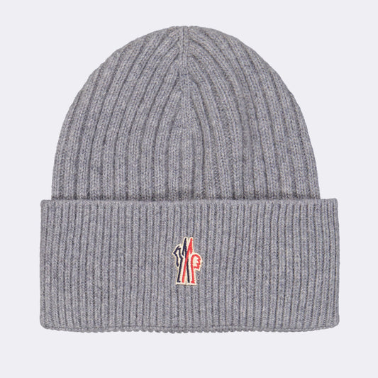 Moncler Grenoble, luxury beanie, grey beanie, designer headwear, high-end fashion