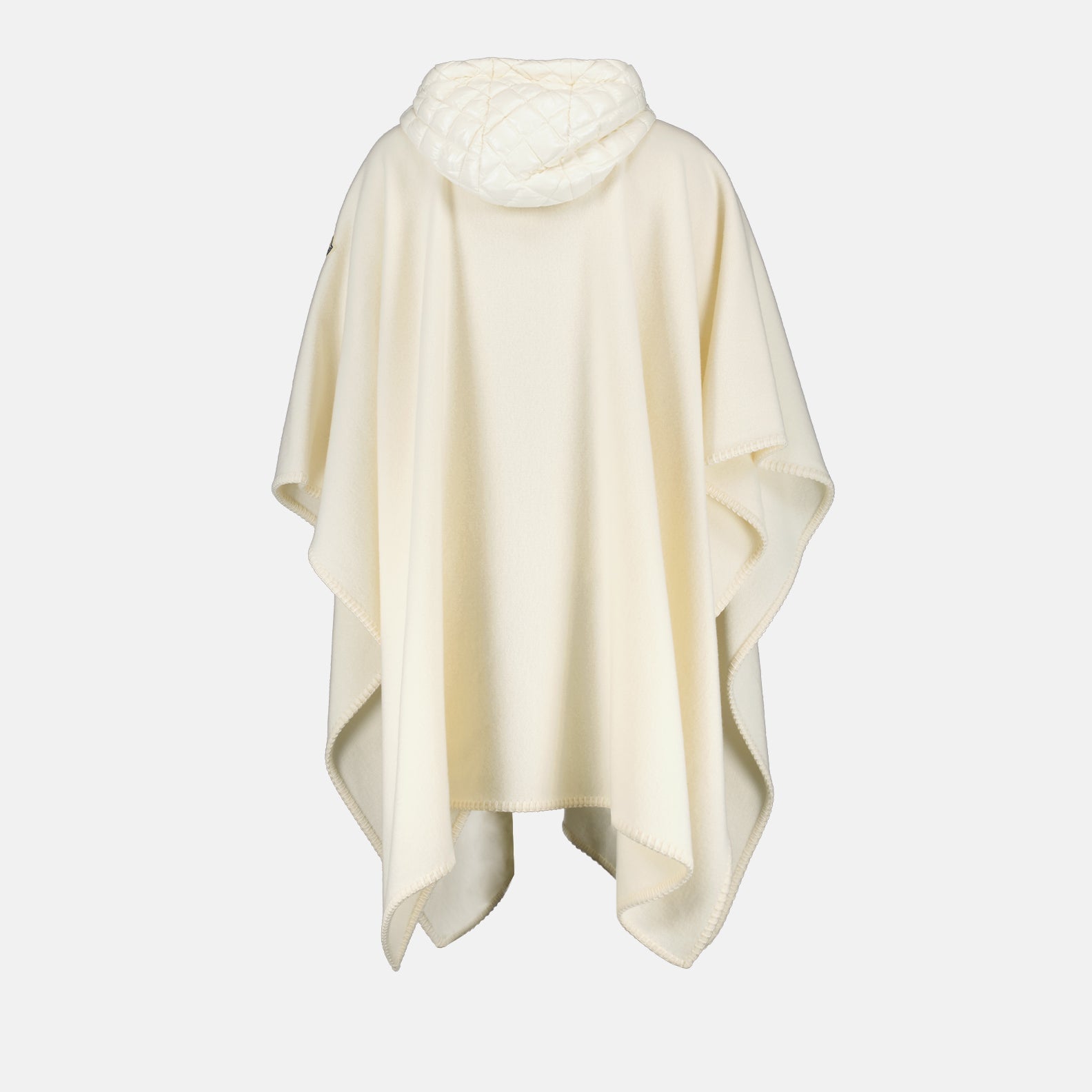 Moncler wool cape, luxury women's outerwear, white wool cape, high-end fashion, elegant cape