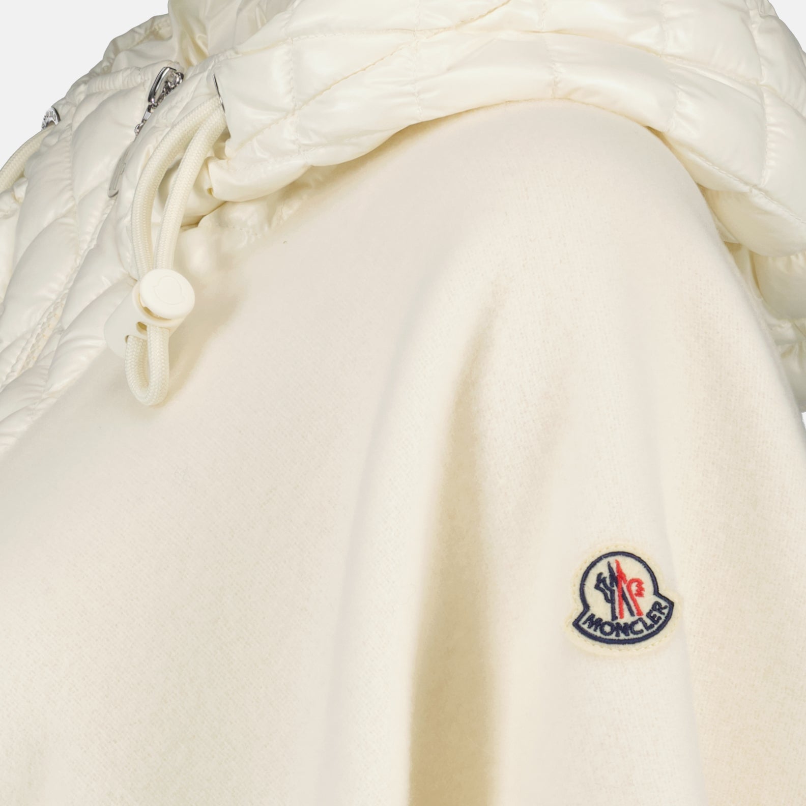 Moncler wool cape, luxury women's outerwear, white wool cape, high-end fashion, elegant cape