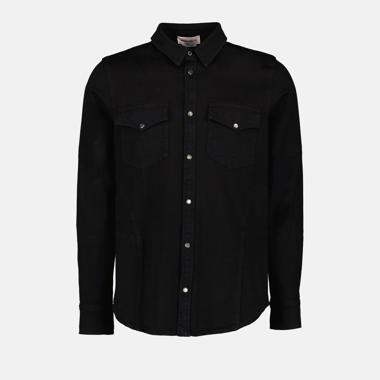 Alexander McQueen, Black Denim Shirt, Luxury Menswear, Designer Denim, High-End Fashion