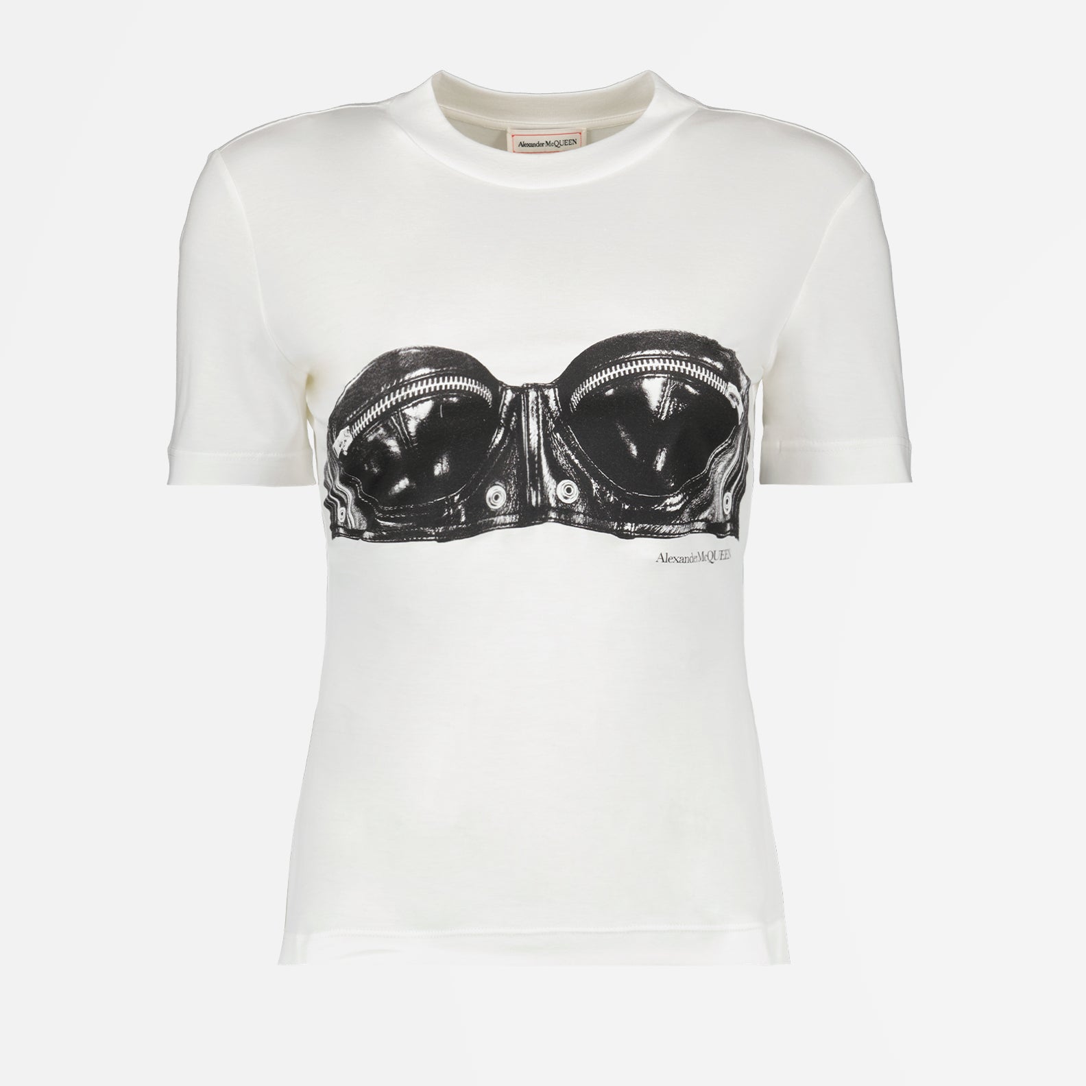 Alexander McQueen, Women's T-shirt, Biker Bra Print, Designer Clothing, Luxury Fashion