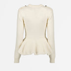 Alexander McQueen sweater, white ruffled sweater, luxury women's knitwear, high-end fashion, designer clothing