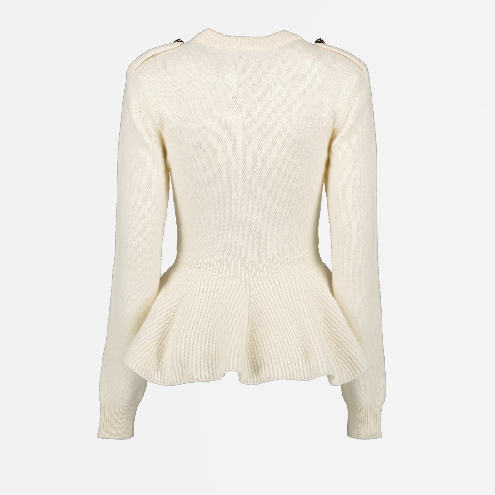 Alexander McQueen sweater, white ruffled sweater, luxury women's knitwear, high-end fashion, designer clothing