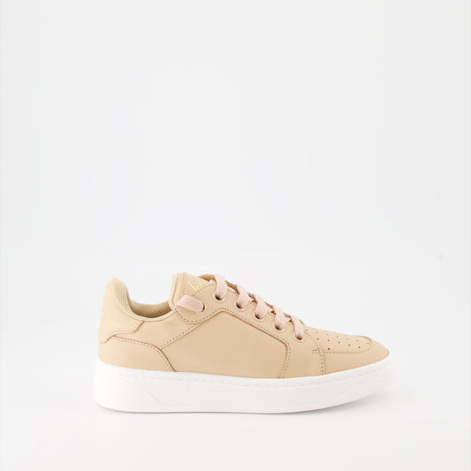 luxury sneakers, Giuseppe Zanotti, beige rosé leather sneakers, high-end footwear, exclusive sneakers