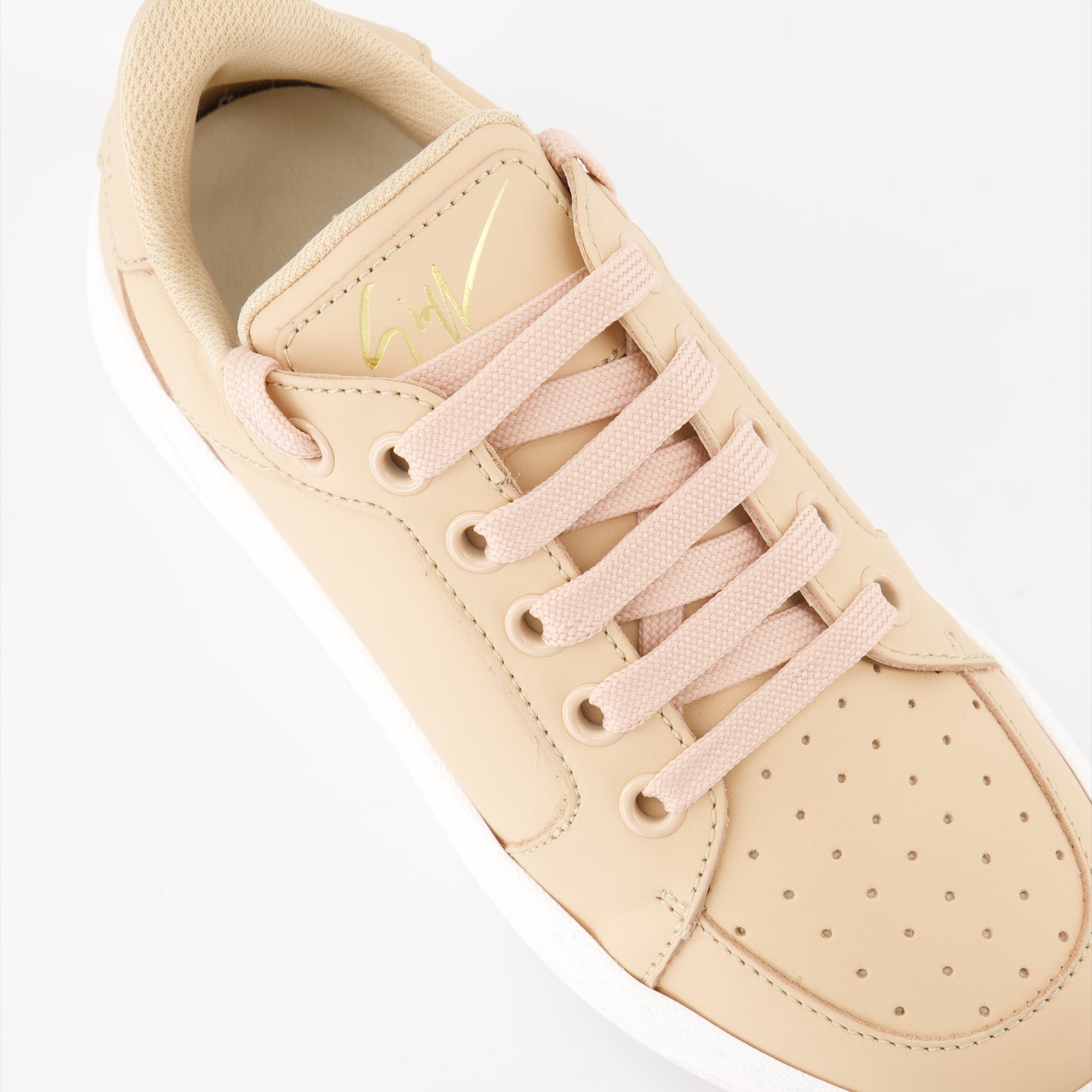 luxury sneakers, Giuseppe Zanotti, beige rosé leather sneakers, high-end footwear, exclusive sneakers