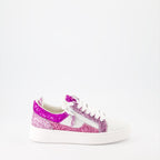 Sparkling sneakers, Pink leather sneakers, Giuseppe Zanotti shoes, Fashion sneakers, Designer footwear