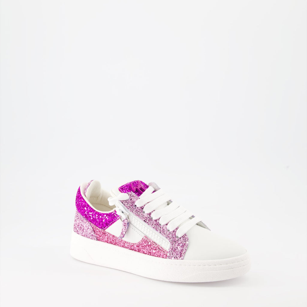 Sparkling sneakers, Pink leather sneakers, Giuseppe Zanotti shoes, Fashion sneakers, Designer footwear