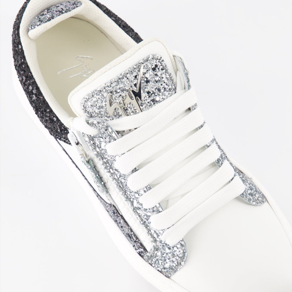 Giuseppe Zanotti, silver sneakers, luxury fashion, high-end footwear, designer sneakers
