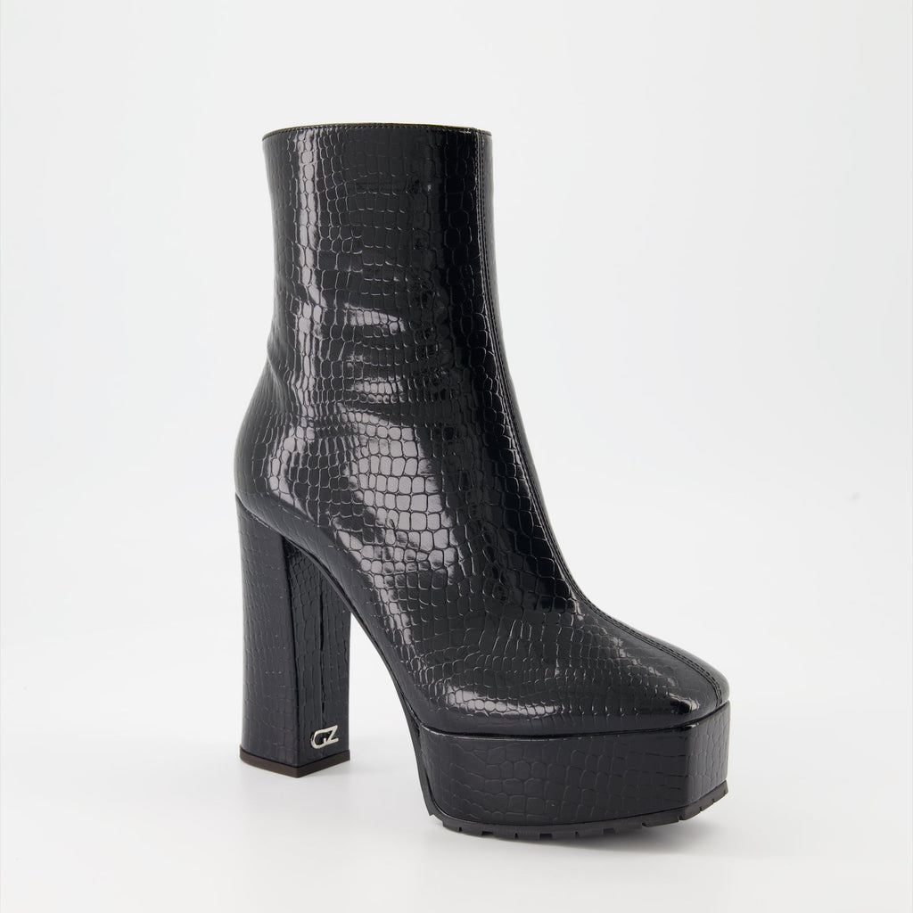 luxury boots, croco leather boots, Giuseppe Zanotti, high-end footwear, designer ankle boots