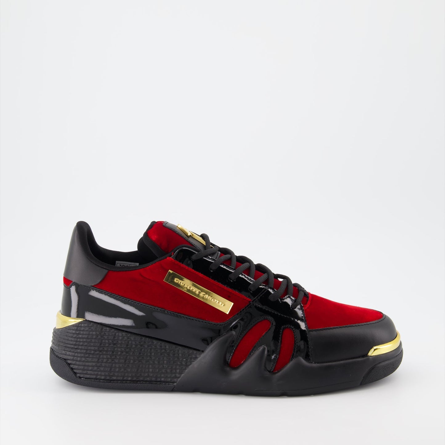 Giuseppe Zanotti sneakers, luxury men's footwear, red and black high-tops, designer sneakers for men, high-end Italian shoes