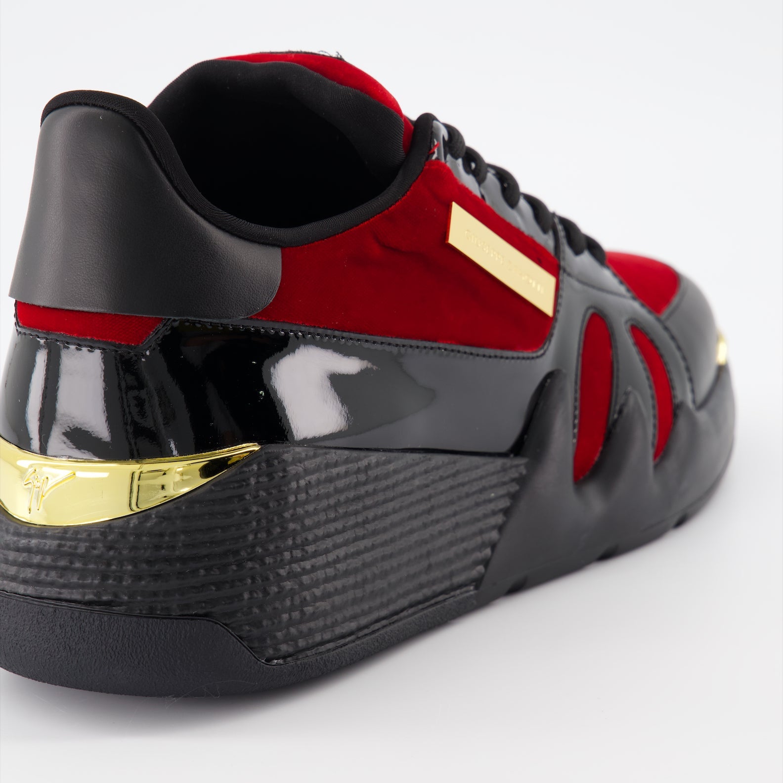 Giuseppe Zanotti sneakers, luxury men's footwear, red and black high-tops, designer sneakers for men, high-end Italian shoes