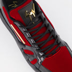 Giuseppe Zanotti sneakers, luxury men's footwear, red and black high-tops, designer sneakers for men, high-end Italian shoes