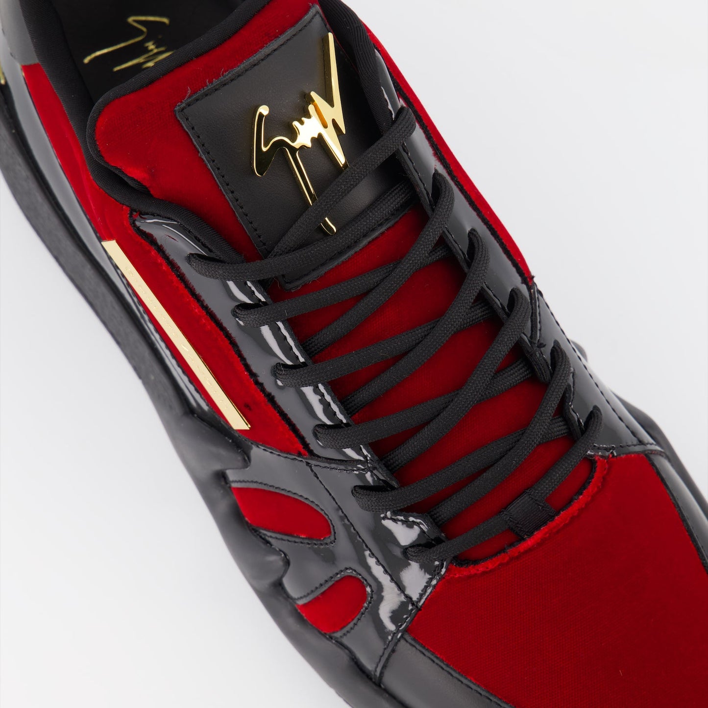 Giuseppe Zanotti sneakers, luxury men's footwear, red and black high-tops, designer sneakers for men, high-end Italian shoes