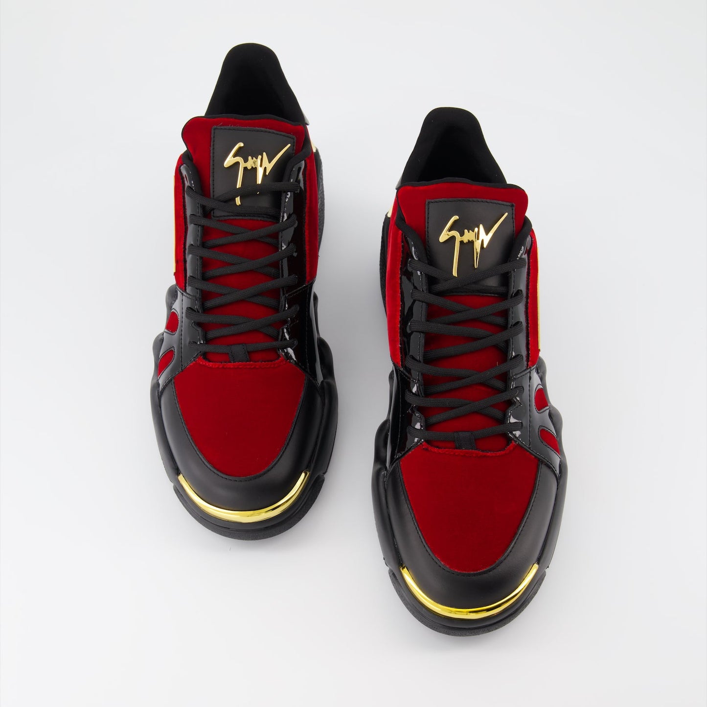 Giuseppe Zanotti sneakers, luxury men's footwear, red and black high-tops, designer sneakers for men, high-end Italian shoes