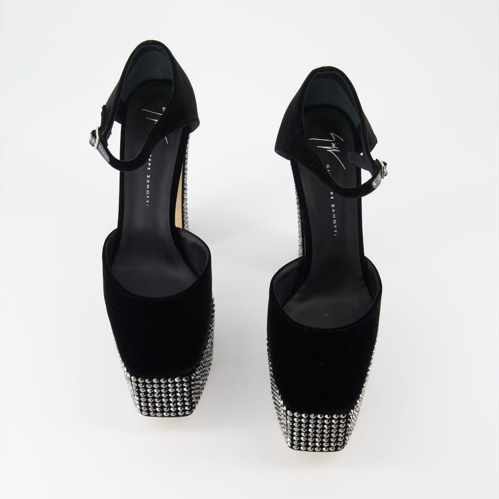Giuseppe Zanotti, Black Strass Pumps, Women's Luxury Shoes, High Heel Pumps, Designer Footwear