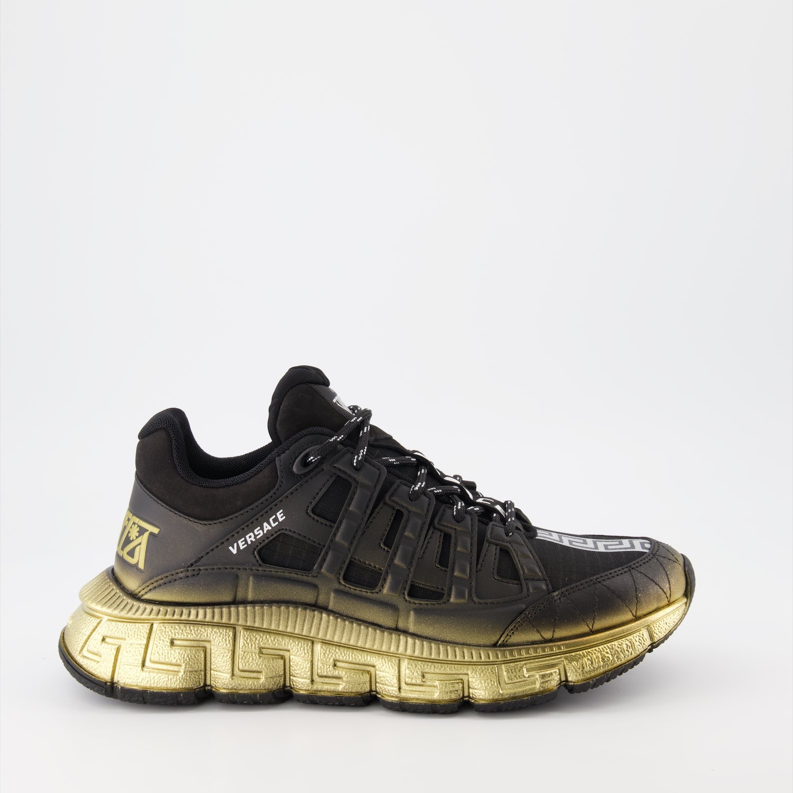 Versace, Trigreca Sneakers, Black Gold Sneakers, Luxury Men's Shoes, Designer Sneakers