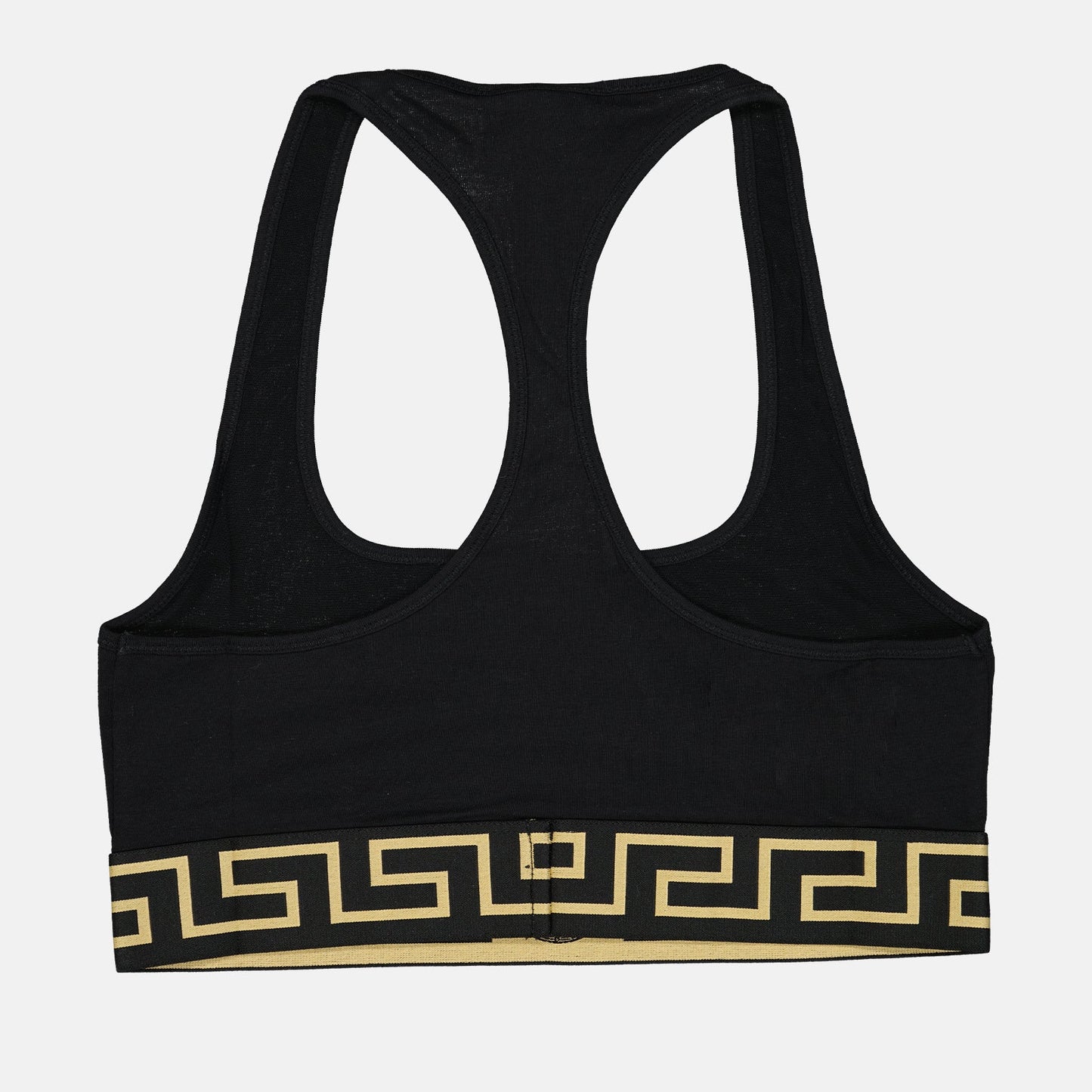 Versace sports bra, women's luxury activewear, black Greca bra, designer sportswear, high-end women’s clothing