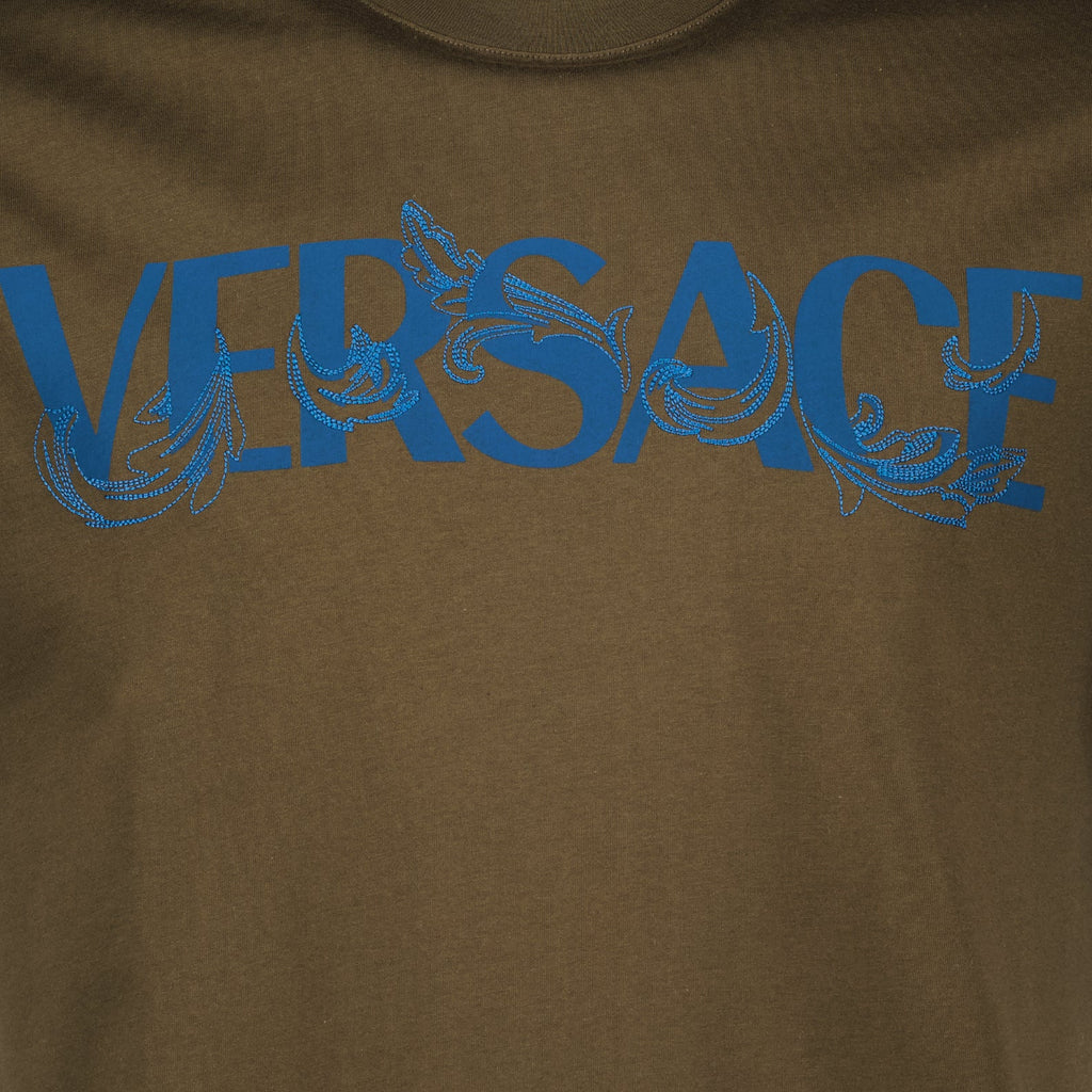 Versace, men's logo T-shirt, luxury T-shirt, brown T-shirt, designer clothing