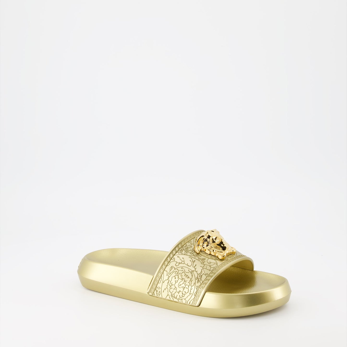 Versace slides, La Medusa slides, luxury women's slides, silver slides, designer footwear