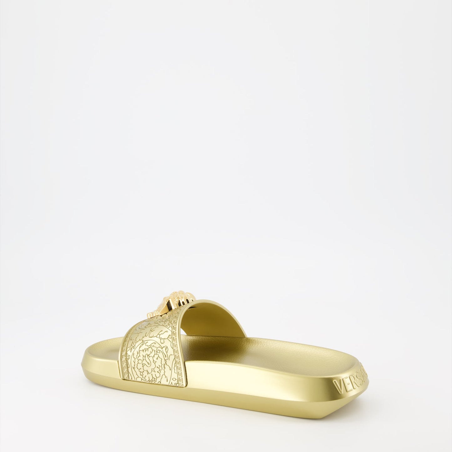 Versace slides, La Medusa slides, luxury women's slides, silver slides, designer footwear