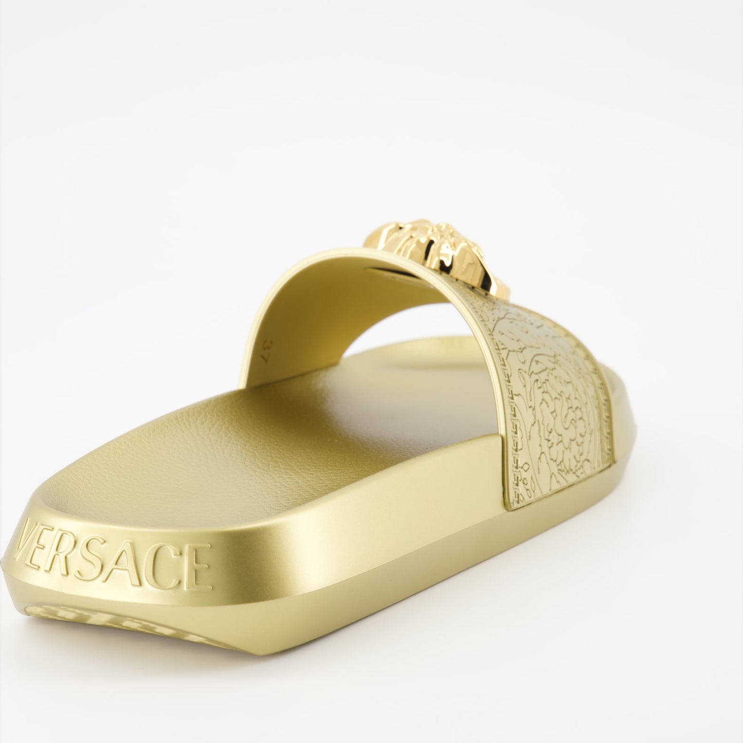 Versace slides, La Medusa slides, luxury women's slides, silver slides, designer footwear