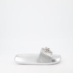 Versace, La Medusa, Silver Slides, Luxury Footwear, Women's Slides