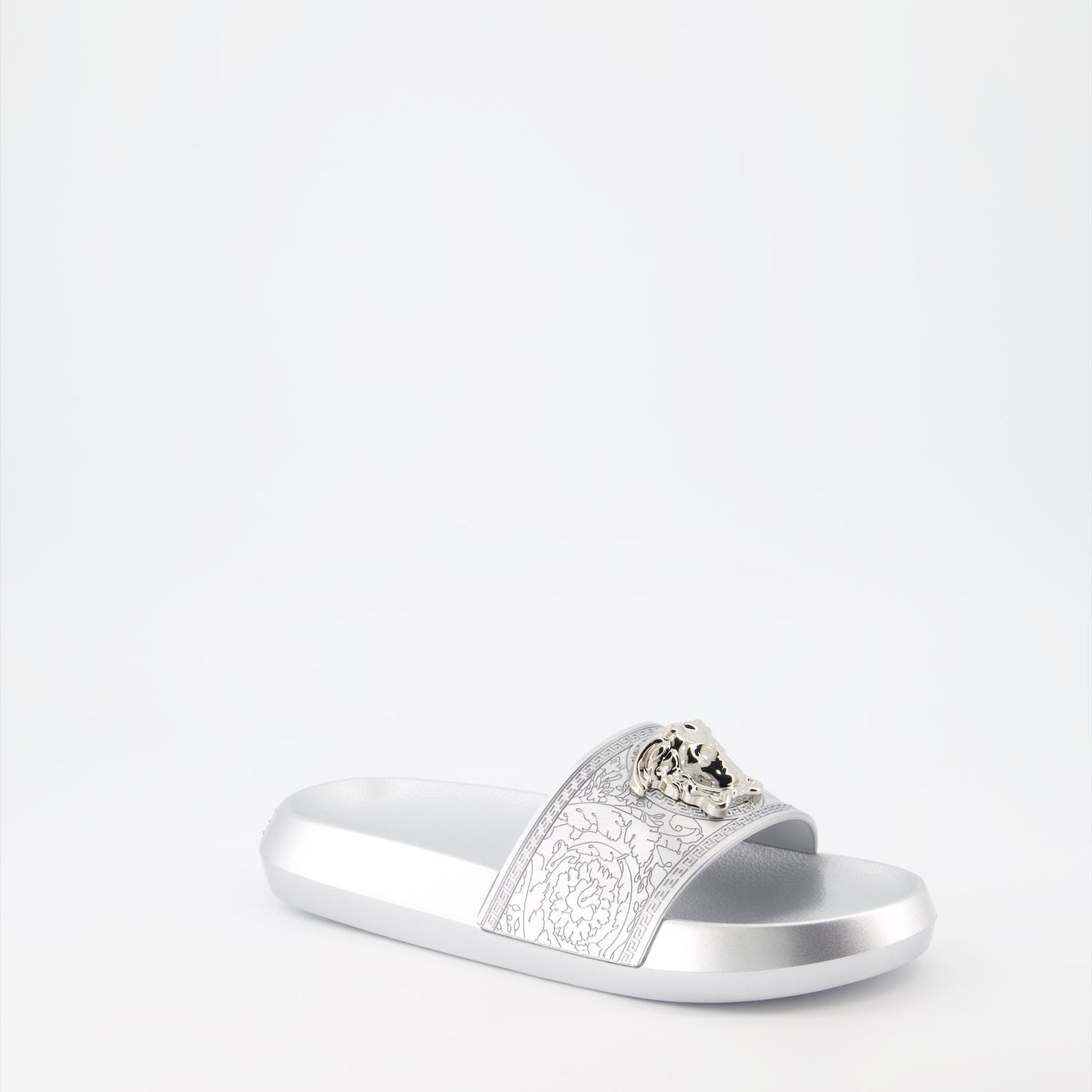 Versace, La Medusa, Silver Slides, Luxury Footwear, Women's Slides