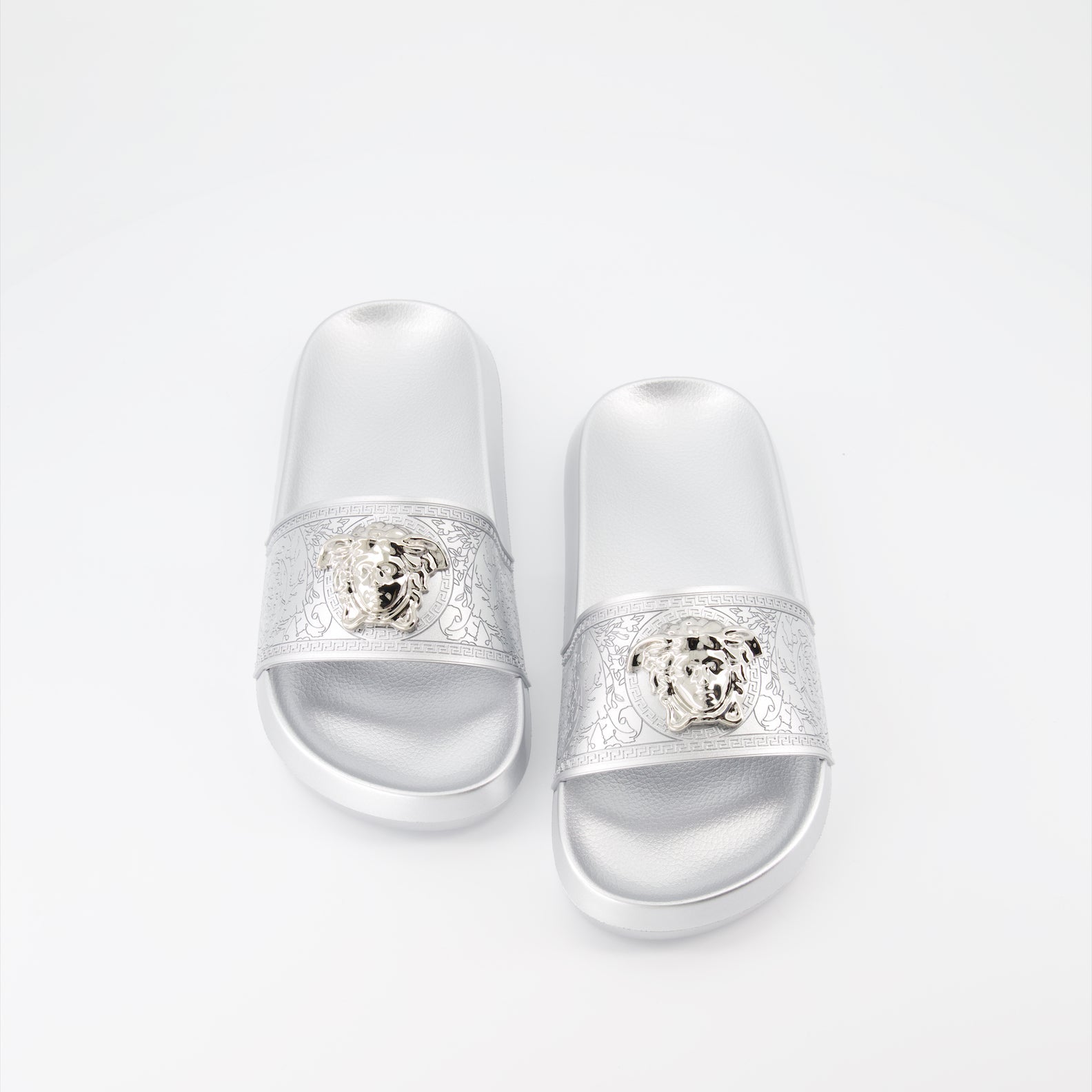 Versace, La Medusa, Silver Slides, Luxury Footwear, Women's Slides