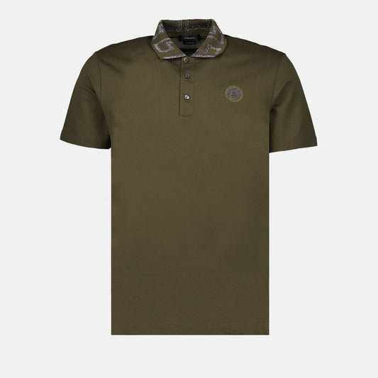 Versace polo shirt, men's luxury polo, Greca pattern, green polo, high-end fashion