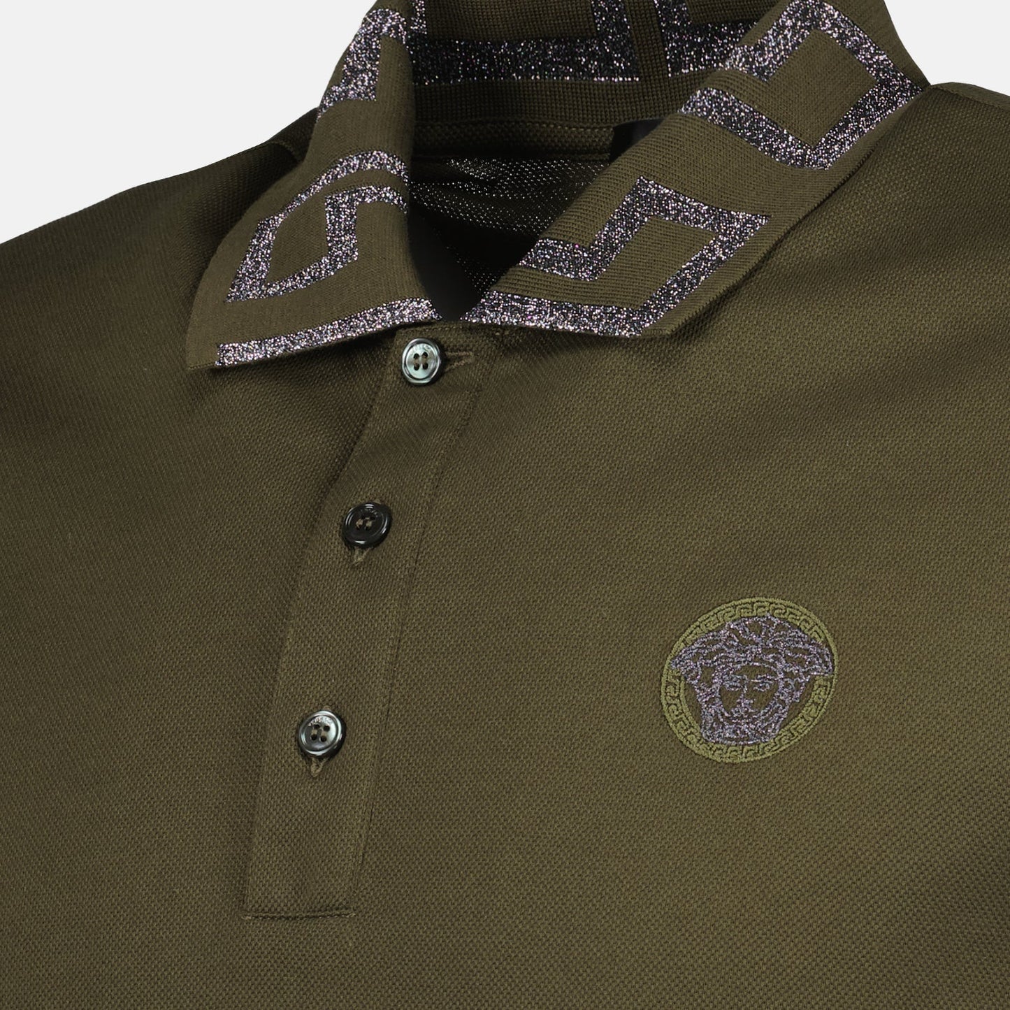 Versace polo shirt, men's luxury polo, Greca pattern, green polo, high-end fashion