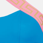 Versace swimsuit, luxury swimwear, Greca pattern, women's swimwear, designer swimsuit