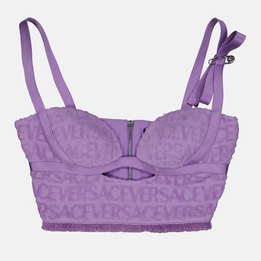 Versace Women's Bustier, Allover Sponge Bustier, Luxury Fashion Top, Violet Versace Bustier, Designer Women's Wear