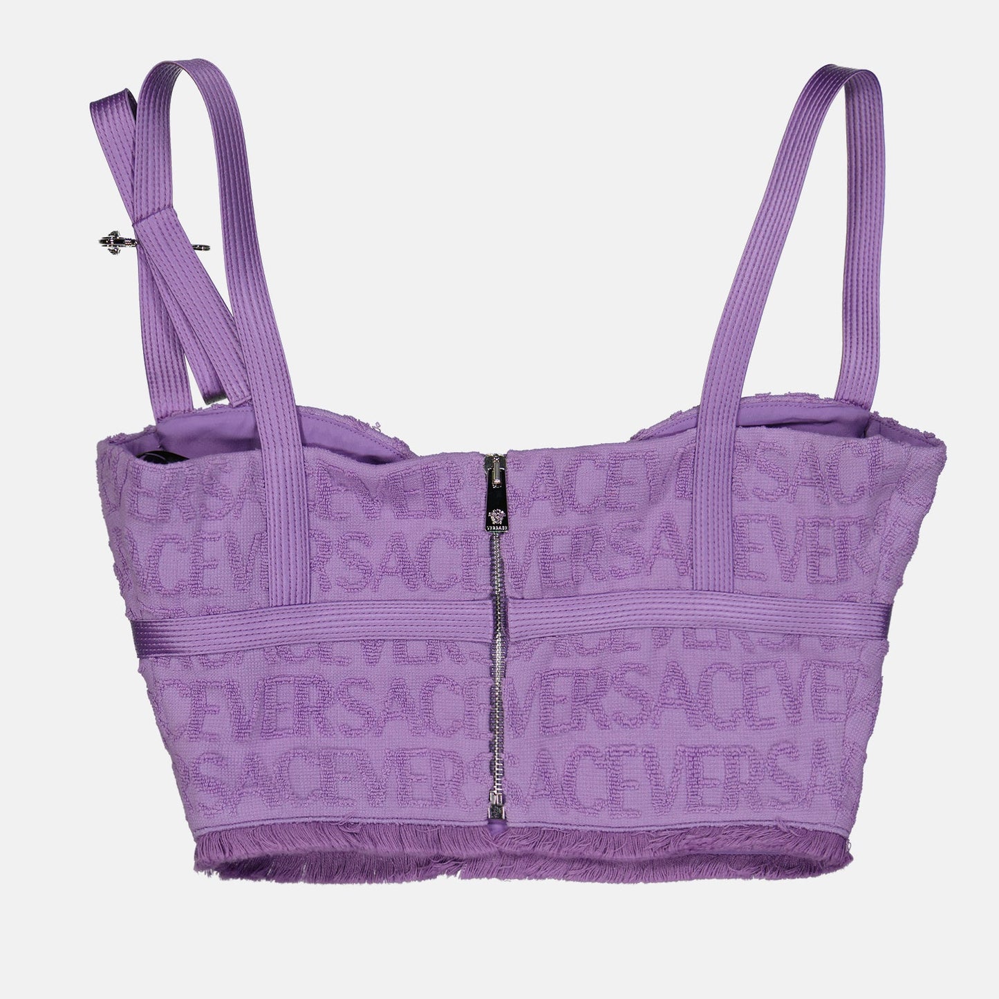 Versace Women's Bustier, Allover Sponge Bustier, Luxury Fashion Top, Violet Versace Bustier, Designer Women's Wear