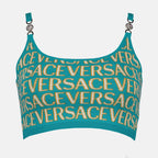 Versace, knit crop top, blue crop top, luxury women's top, designer crop top