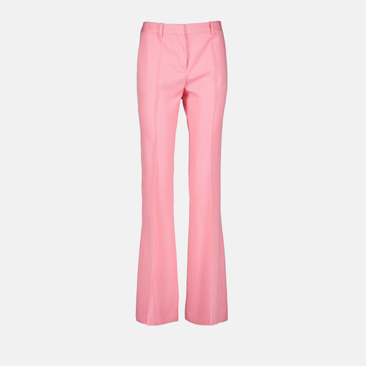 Versace women's trousers, luxury pink trousers, chic city look, high-end women's pants, sophisticated fashion