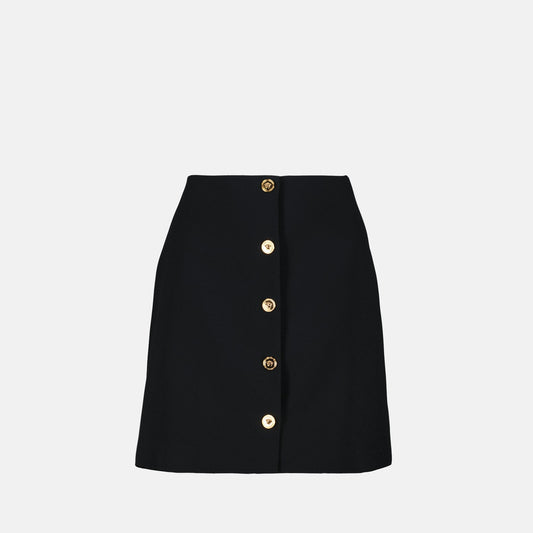 Versace, mini black skirt, luxury women's fashion, high-end clothing, elegant skirt