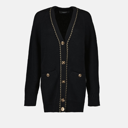 Versace, Women's Cardigan, Medusa Cardigan, Luxury Women's Fashion, Black Cardigan