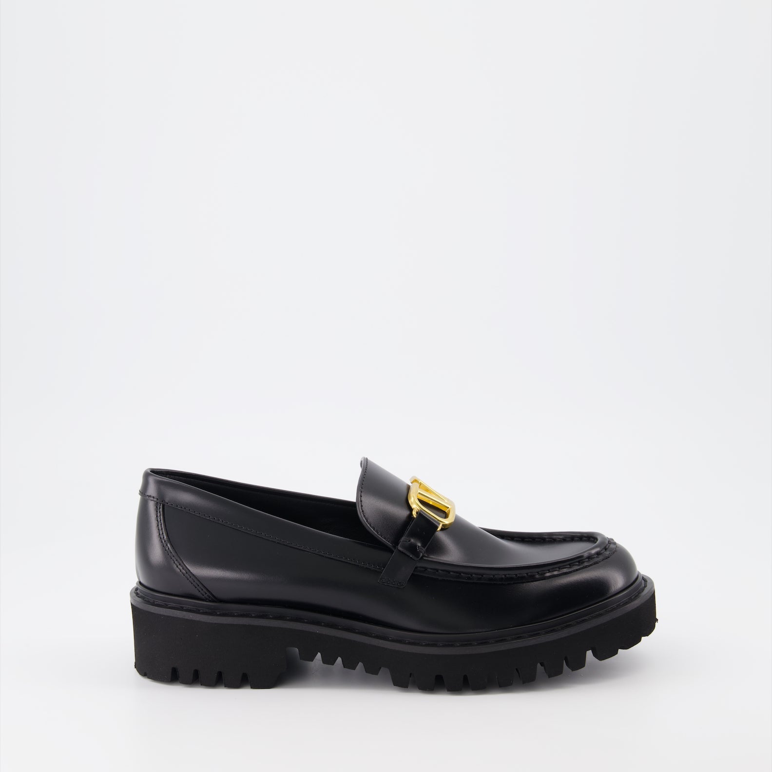 Valentino Garavani, VLogo Moccasins, Black Leather Moccasins, Women's Luxury Footwear, Designer Moccasins