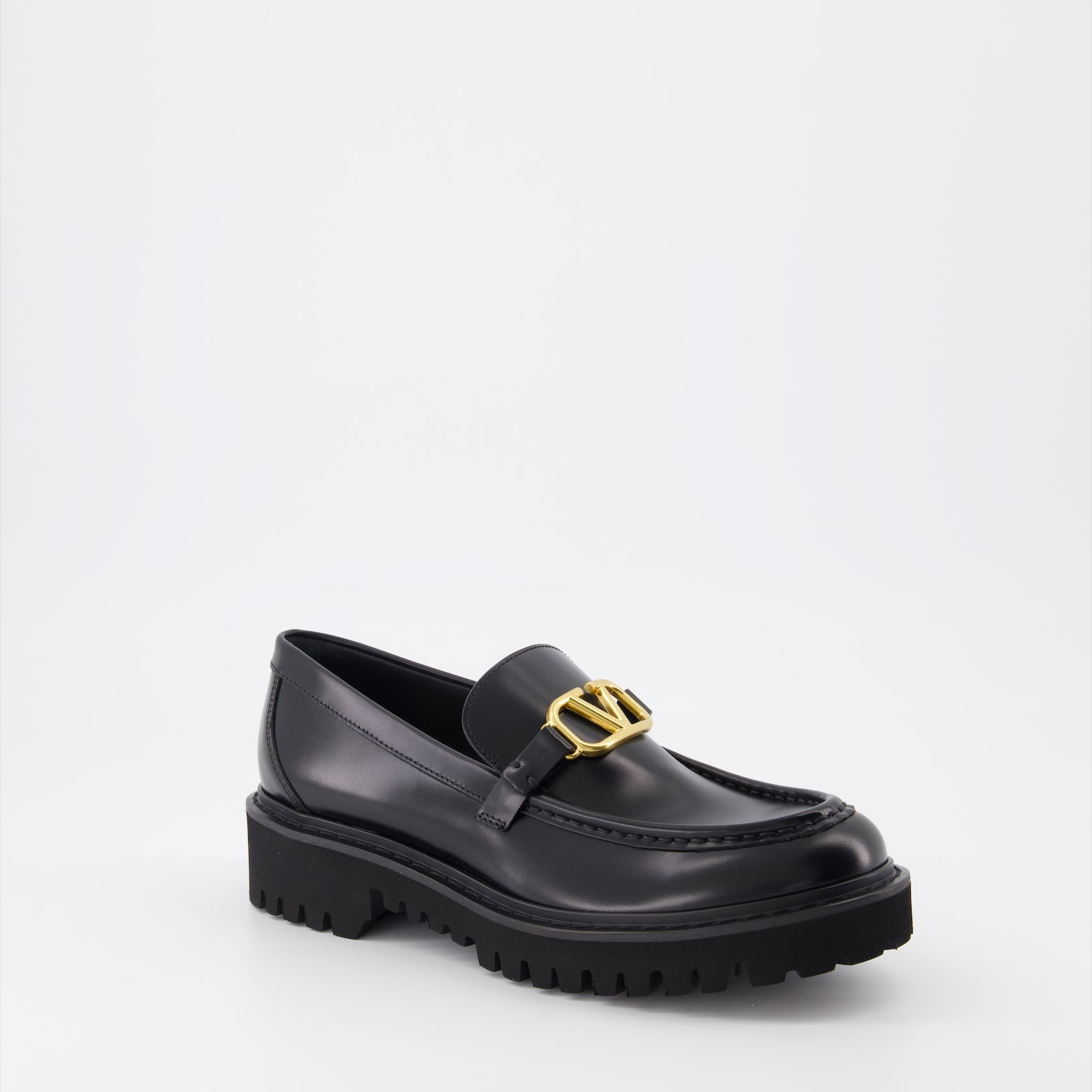 Valentino Garavani, VLogo Moccasins, Black Leather Moccasins, Women's Luxury Footwear, Designer Moccasins