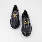 Valentino Garavani, VLogo Moccasins, Black Leather Moccasins, Women's Luxury Footwear, Designer Moccasins