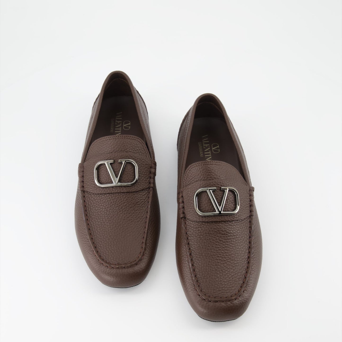 Valentino Garavani, VLogo mocassins, luxury men's shoes, brown leather mocassins, designer footwear