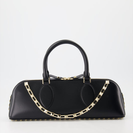 Valentino Garavani, Rockstud East-West, luxury handbag, black leather bag, designer accessory