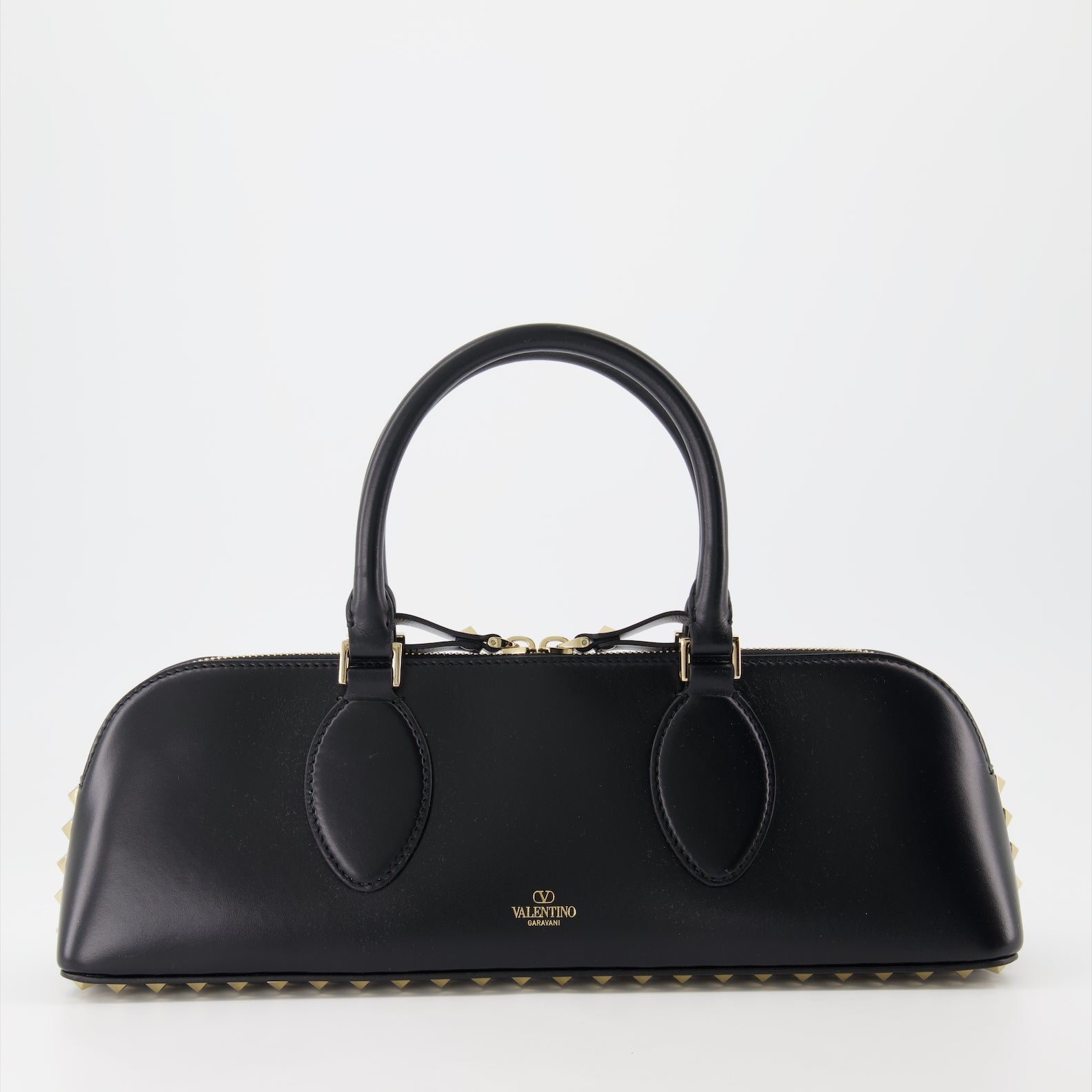 Valentino Garavani, Rockstud East-West, luxury handbag, black leather bag, designer accessory