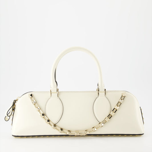 Valentino Garavani handbag, luxury leather bag, Rockstud East-West, white leather handbag, designer handbags